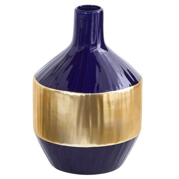 9 Lux Blue Ceramic Vase with Gold Band - SKU #0749-S1