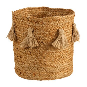 12.5 Boho Chic Natural Hand-Woven Jute Basket with Tassels - SKU #0829-S1