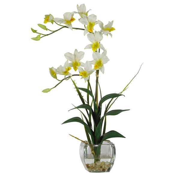 Dendrobium w/Glass Vase Silk Flower Arrangement - SKU #1135-WH - 1