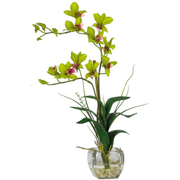 Dendrobium w/Glass Vase Silk Flower Arrangement - SKU #1135-WH - 2