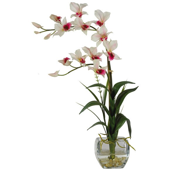 Dendrobium w/Glass Vase Silk Flower Arrangement - SKU #1135-WH