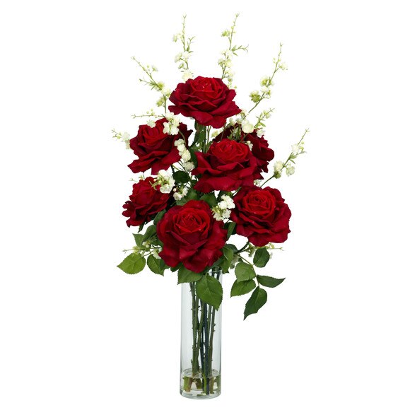 Roses w/Cherry Blossoms Silk Flower Arrangement - SKU #1203