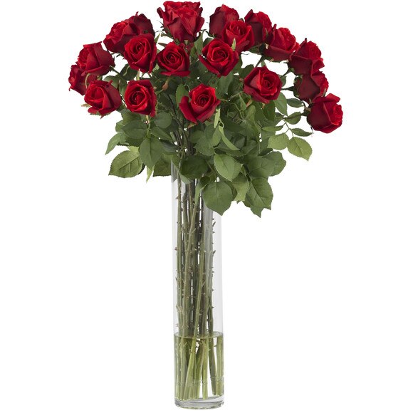 Rosebud w/Cylinder Silk Flower Arrangement - SKU #1218