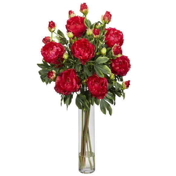 Peony w/Cylinder Silk Flower Arrangement - SKU #1230
