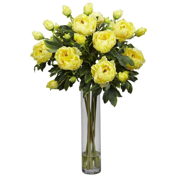 Peony w/Cylinder Silk Flower Arrangement - SKU #1230 - 2