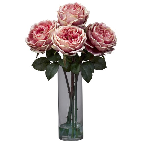 Fancy Rose w/Cylinder Vase Silk Flower Arrangement - SKU #1247 - 1