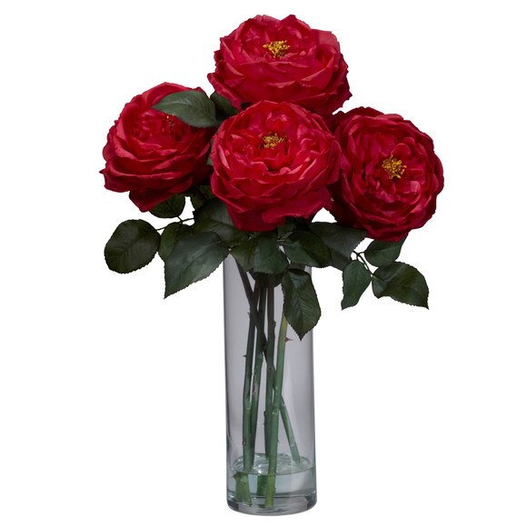 Fancy Rose w/Cylinder Vase Silk Flower Arrangement - SKU #1247