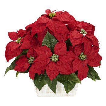 Poinsettia w/White Wash Planter Silk Arrangement - SKU #1262