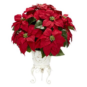 Poinsettia w/Metal Planter Silk Flower Arrangement - SKU #1267