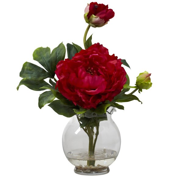 Peony w/Fluted Vase Silk Flower Arrangement - SKU #1278