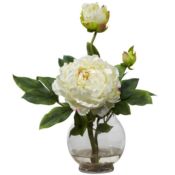Peony w/Fluted Vase Silk Flower Arrangement - SKU #1278 - 1