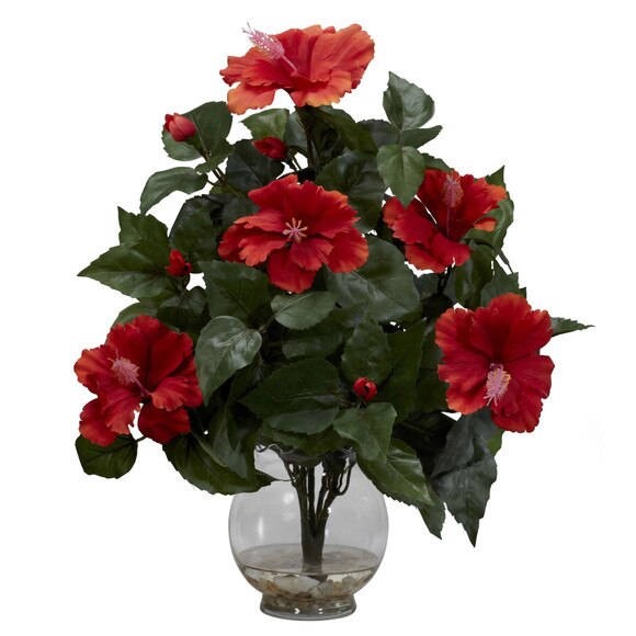 Hibiscus w/Fluted Vase Silk Flower Arrangement - SKU #1279