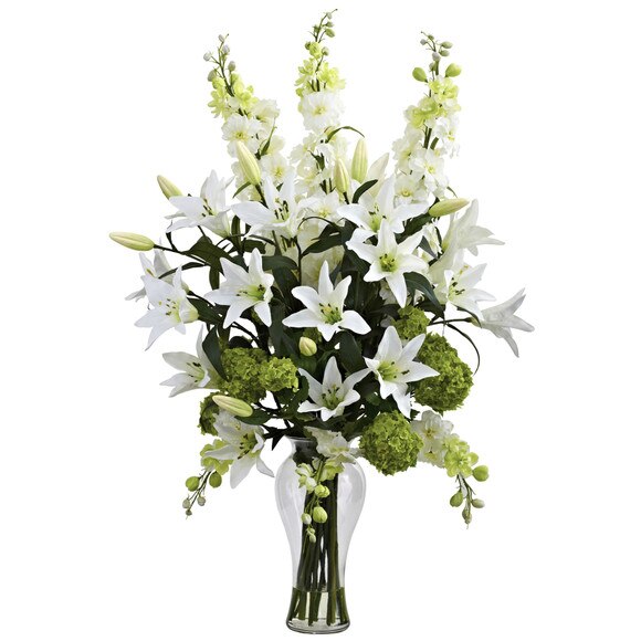 Lily Delphinium Hydrangea Silk Arrangement - SKU #1335