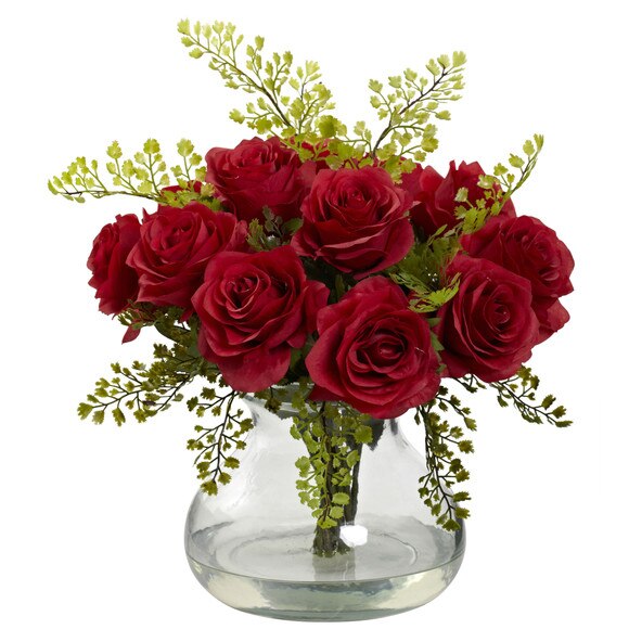Rose Maiden Hair Arrangement w/Vase - SKU #1366 - 1
