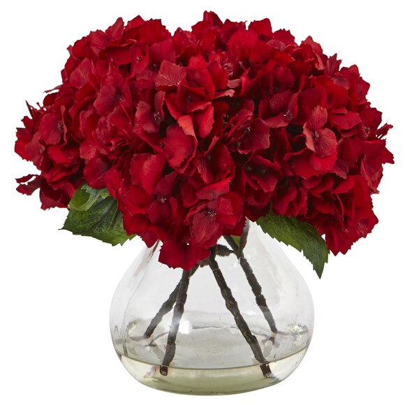Red Hydrangea with Vase Silk Flower Arrangement - SKU #1441