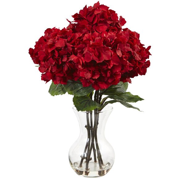 Red Hydrangea with Vase Silk Flower Arrangement - SKU #1442