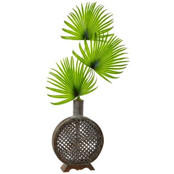 Fan Palm in Open Weave Vase - SKU #1477