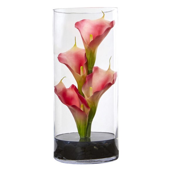 14 Calla Lily Artificial Arrangement in Cylinder Glass - SKU #1522 - 1