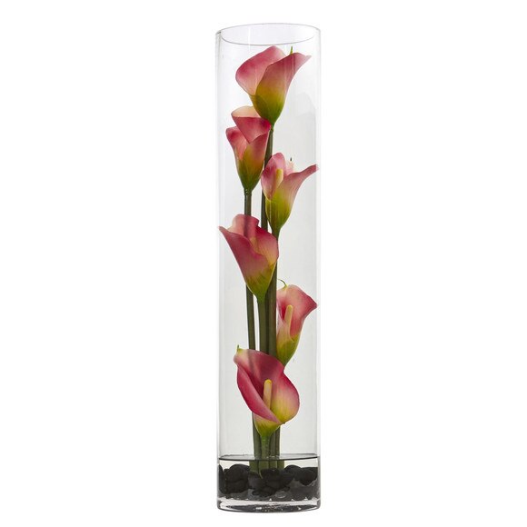 18 Mini Cally Lily Artificial Arrangement in Cylinder Glass - SKU #1527 - 1