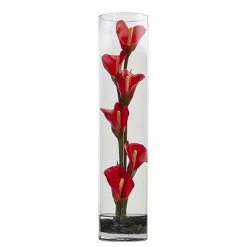 18 Mini Cally Lily Artificial Arrangement in Cylinder Glass - SKU #1527