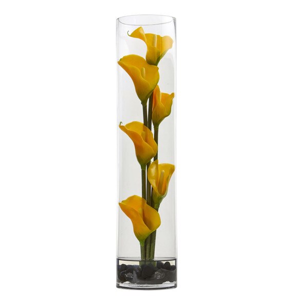18 Mini Cally Lily Artificial Arrangement in Cylinder Glass - SKU #1527 - 2