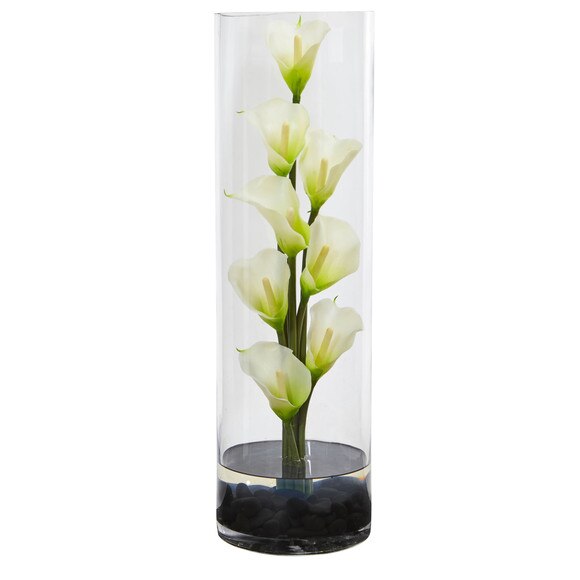 20 Calla Lily Artificial Arrangement in Cylinder Glass - SKU #1528-CR - 3