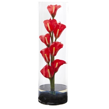 20 Calla Lily Artificial Arrangement in Cylinder Glass - SKU #1528-CR