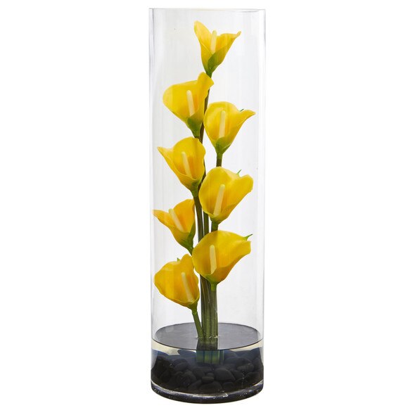 20 Calla Lily Artificial Arrangement in Cylinder Glass - SKU #1528-CR - 2