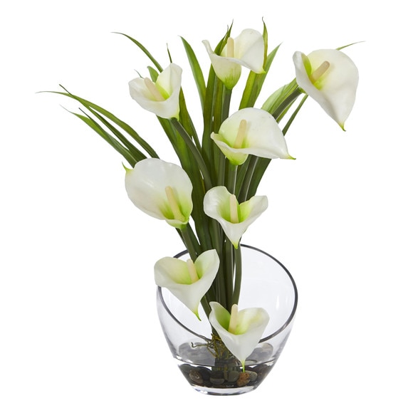 15.5 Calla Lily and Grass Artificial Arrangement in Vase - SKU #1530 - 3