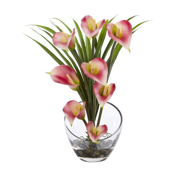 15.5 Calla Lily and Grass Artificial Arrangement in Vase - SKU #1530 - 1