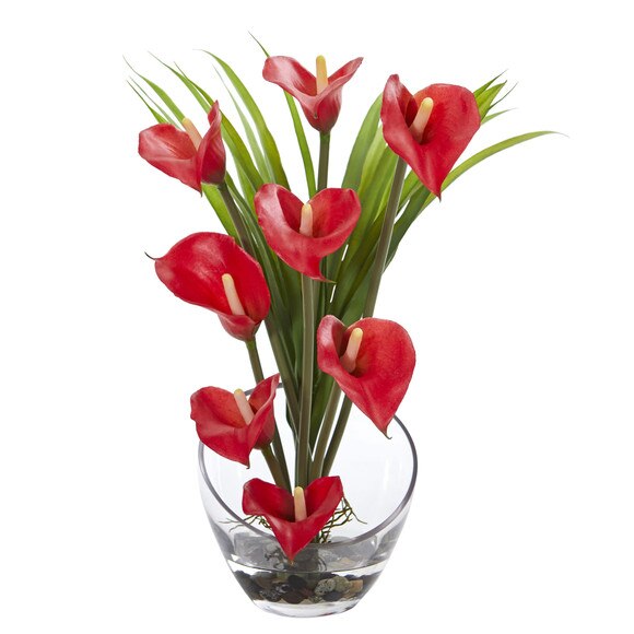 15.5 Calla Lily and Grass Artificial Arrangement in Vase - SKU #1530
