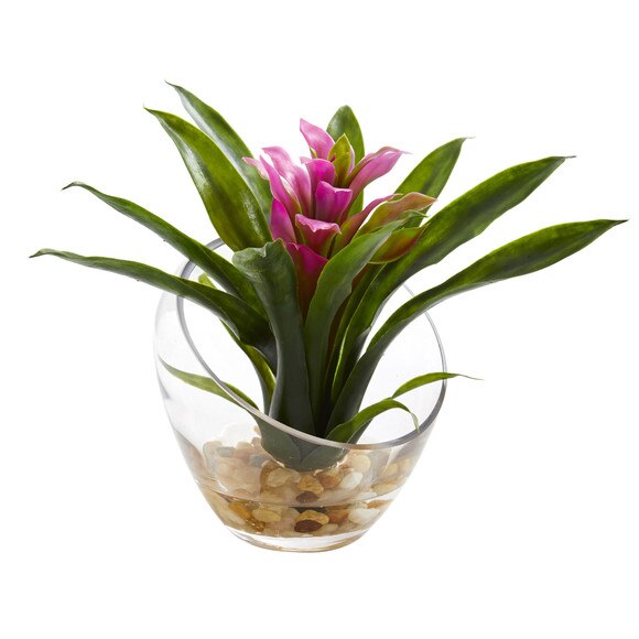 8 Tropical Bromeliad in Angled Vase Artificial Arrangement - SKU #1535 - 1
