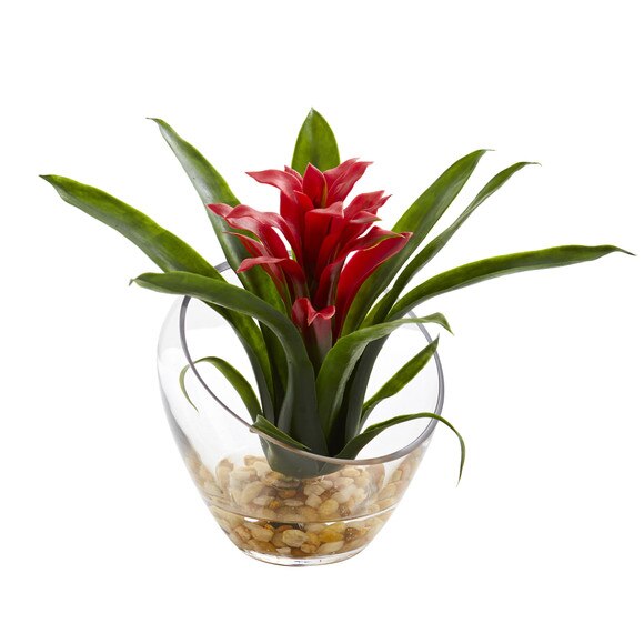 8 Tropical Bromeliad in Angled Vase Artificial Arrangement - SKU #1535