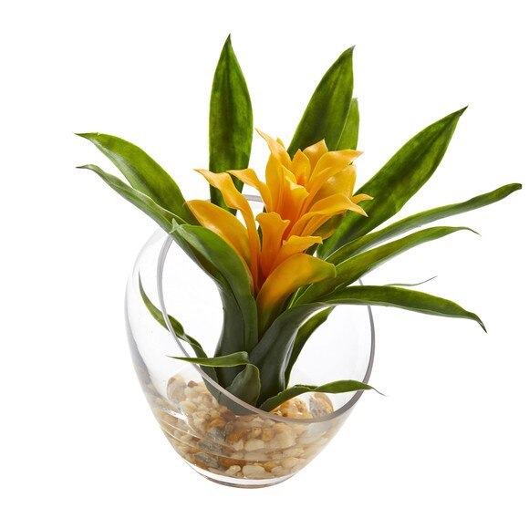 8 Tropical Bromeliad in Angled Vase Artificial Arrangement - SKU #1535 - 2
