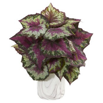 Wax Begonia Artificial Plant in Marble Finished Vase - SKU #1571