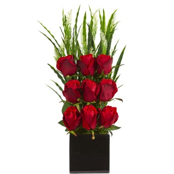 Elegant Rose Artificial Arrangement in Black Vase - SKU #1583