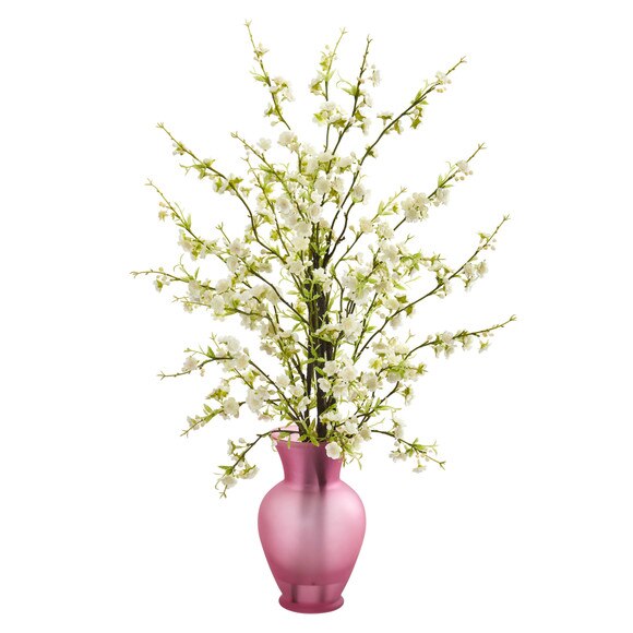 Cherry Blossom Artificial Arrangement in Rose Vase - SKU #1590-PK - 1