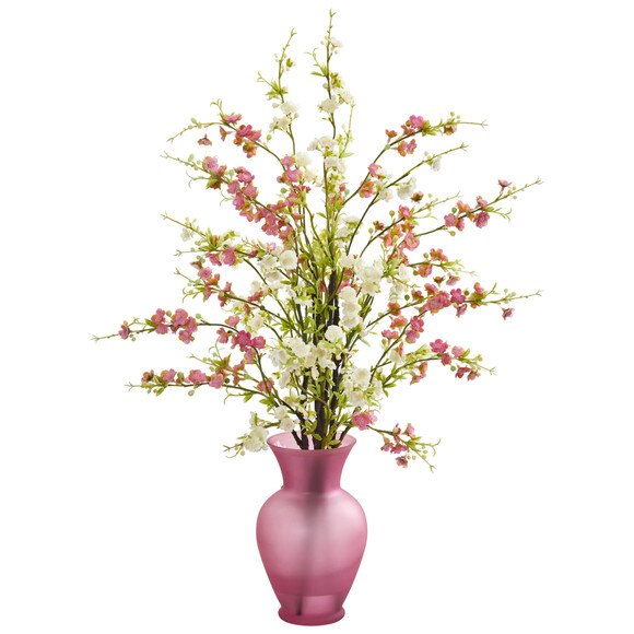 Cherry Blossom Artificial Arrangement in Rose Vase - SKU #1590-PK - 2