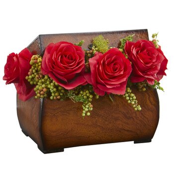 Roses Artificial Arrangement in Decorative Chest - SKU #1591-PE