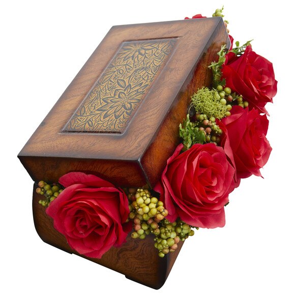Roses Artificial Arrangement in Decorative Chest - SKU #1591-PE - 1