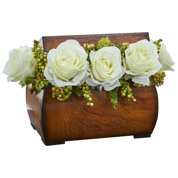 Roses Artificial Arrangement in Decorative Chest - SKU #1591-PE - 2
