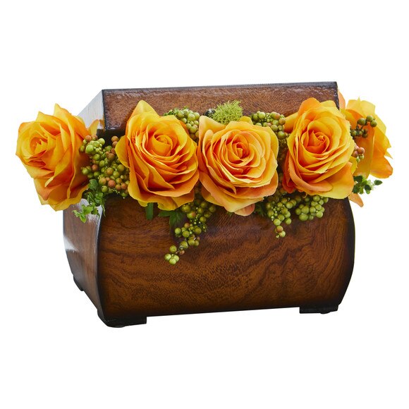 Roses Artificial Arrangement in Decorative Chest - SKU #1591-PE - 6