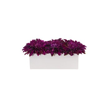 Dahlia Artificial Arrangement in White Planter - SKU #1598-CR