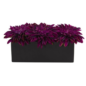 Dahlia Artificial Arrangement in Black Planter - SKU #1599-PP