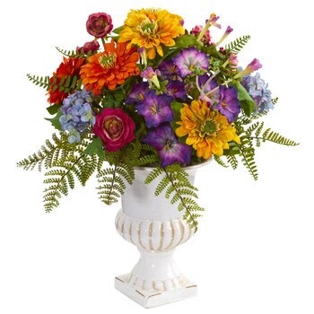 Mixed Floral Artificial Arrangement in Urn - SKU #1610
