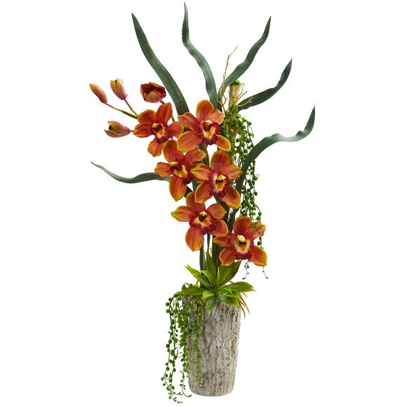 Cymbidium Orchid Artificial Arrangement in Planter - SKU #1619