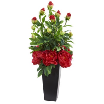 Peony Artificial Arrangement in Black Vase - SKU #1633-WH