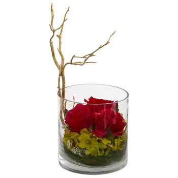 Roses Hydrangeas Artificial Arrangement - SKU #1635-BG