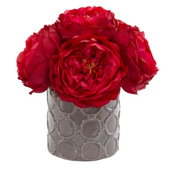 Large Rose Artificial Arrangement in Gray Vase - SKU #1637-RD