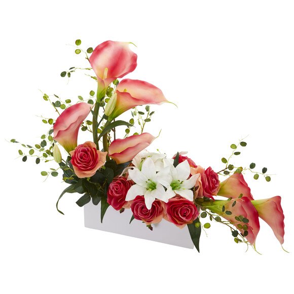 Mixed Lily and Rose Artificial Arrangement - SKU #1639-WH - 3
